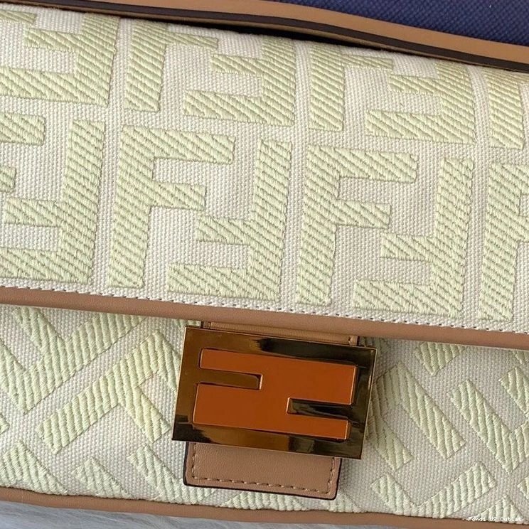 Vintage HOT FF Apricot Canvas Bag Fendi Motif Medium In Baguette 0814